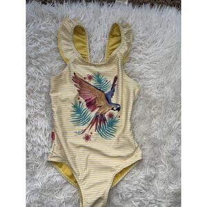Fat face Young Crew Girls Sz. 4/5 Yellow Bird Design One Pc. Swimsuit. Adorable